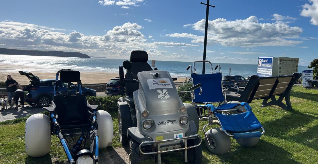 Beach wheelchairs at Woolacombe Beach Woolacombe Tourist Information Centre 