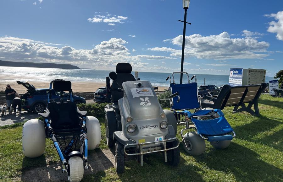 Beach wheelchairs at Woolacombe Beach Woolacombe Tourist Information Centre 